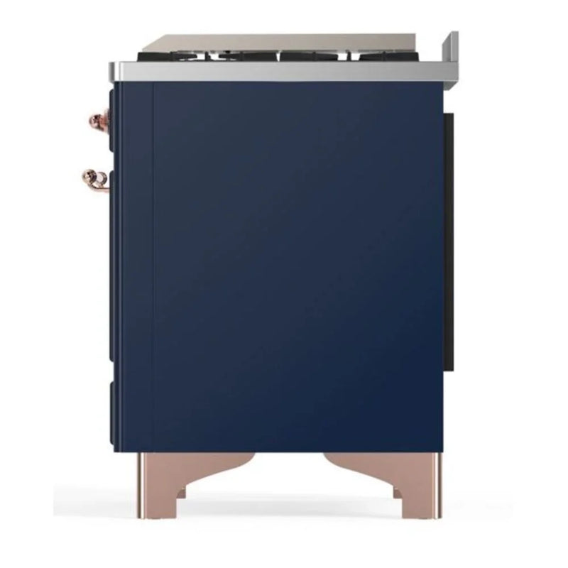 ILVE Majestic II 48" Dual Fuel Freestanding Range in Midnight Blue with Copper Trim, UM12FDQNS3MBPLP