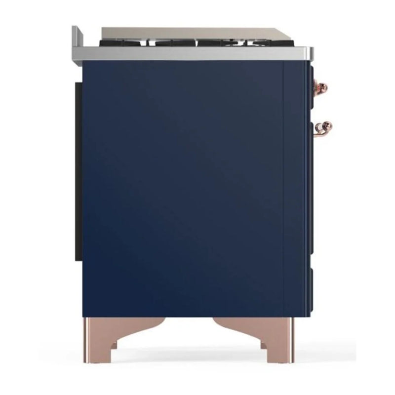 ILVE Majestic II 48" Dual Fuel Freestanding Range in Midnight Blue with Copper Trim, UM12FDQNS3MBP