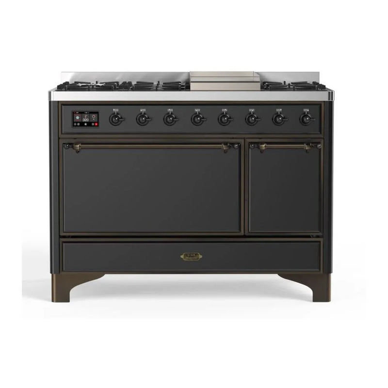ILVE Majestic II 48" Dual Fuel Freestanding Range in Graphite Matte with Burnished Trim, UM12FDQNS3MGBLP