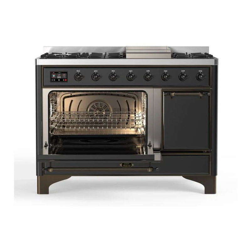 ILVE Majestic II 48" Dual Fuel Freestanding Range in Graphite Matte with Burnished Trim, UM12FDQNS3MGBLP