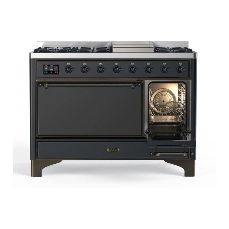 ILVE Majestic II 48" Dual Fuel Freestanding Range in Graphite Matte with Burnished Trim, UM12FDQNS3MGBLP