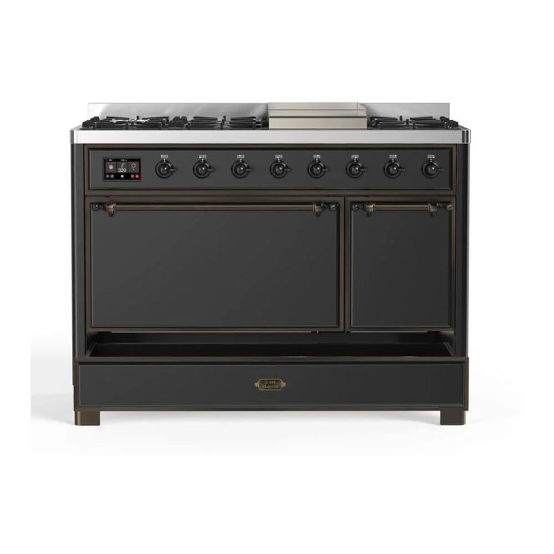 ILVE Majestic II 48" Dual Fuel Freestanding Range in Graphite Matte with Burnished Trim, UM12FDQNS3MGBLP