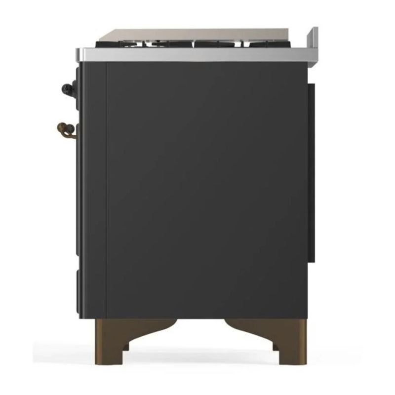 ILVE Majestic II 48" Dual Fuel Freestanding Range in Graphite Matte with Burnished Trim, UM12FDQNS3MGBLP