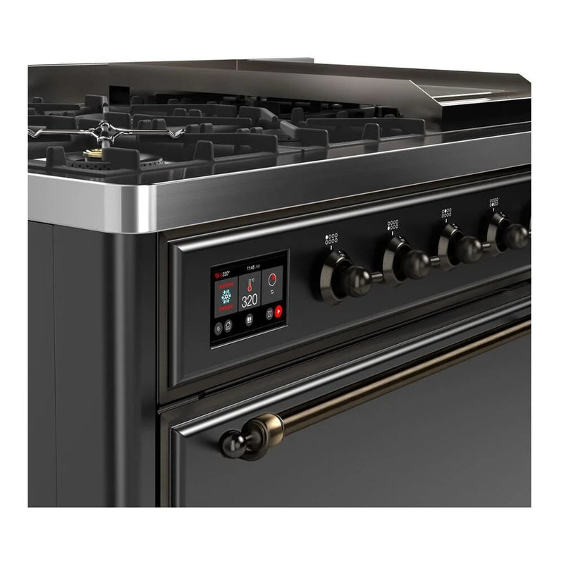 ILVE Majestic II 48" Dual Fuel Freestanding Range in Graphite Matte with Burnished Trim, UM12FDQNS3MGB