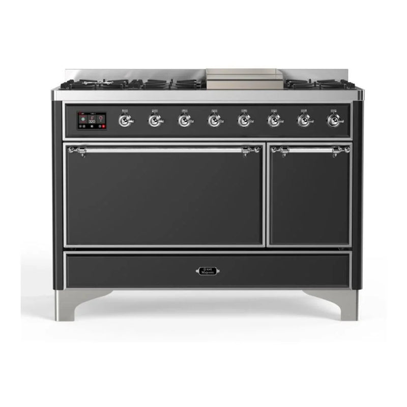 ILVE Majestic II 48" Dual Fuel Freestanding Range in Graphite Matte with Chrome Trim, UM12FDQNS3MGCLP