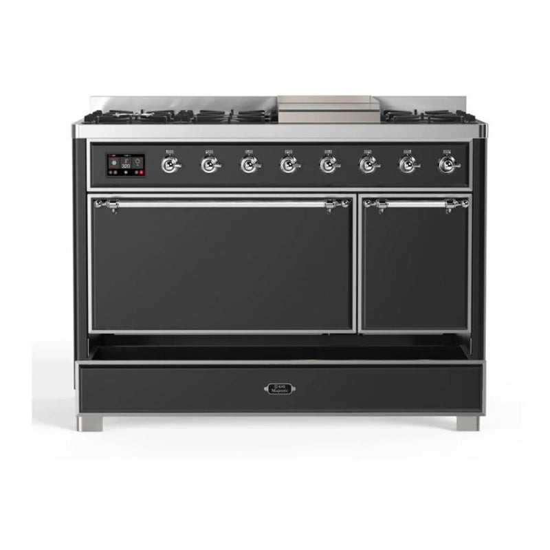 ILVE Majestic II 48" Dual Fuel Freestanding Range in Graphite Matte with Chrome Trim, UM12FDQNS3MGCLP