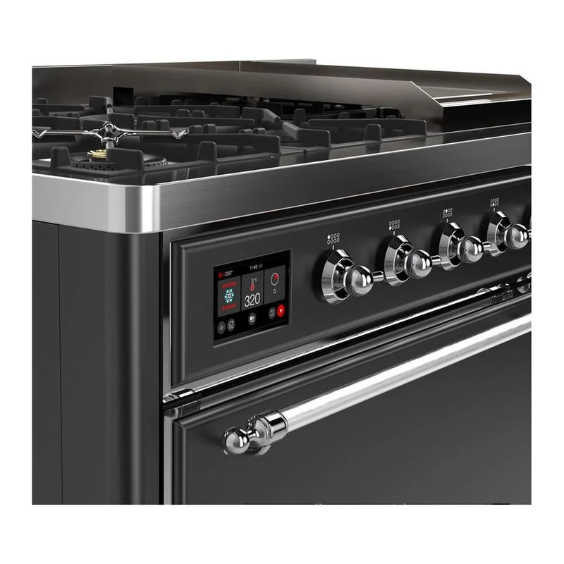 ILVE Majestic II 48" Dual Fuel Freestanding Range in Graphite Matte with Chrome Trim, UM12FDQNS3MGC