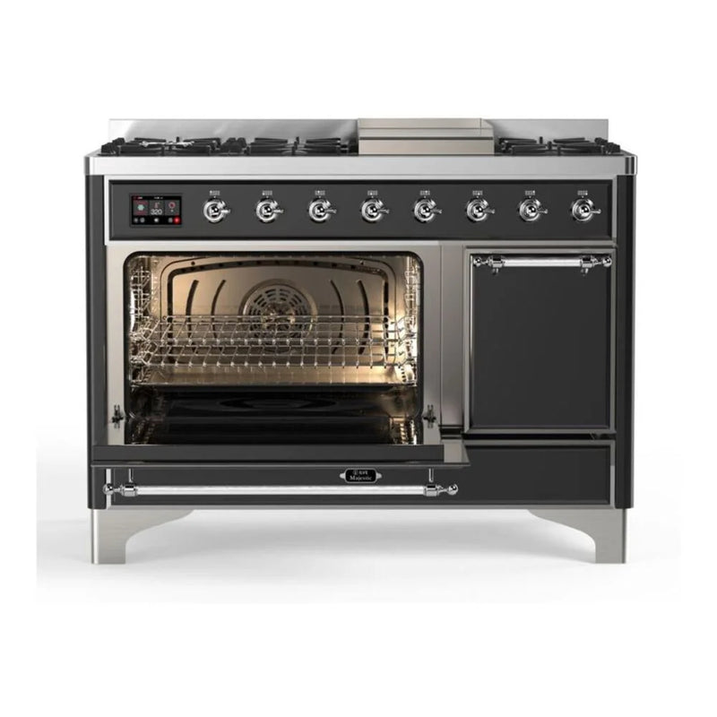 ILVE Majestic II 48" Dual Fuel Freestanding Range in Graphite Matte with Chrome Trim, UM12FDQNS3MGC