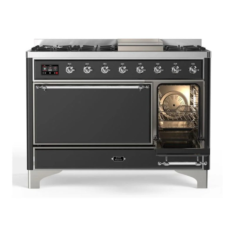 ILVE Majestic II 48" Dual Fuel Freestanding Range in Graphite Matte with Chrome Trim, UM12FDQNS3MGC