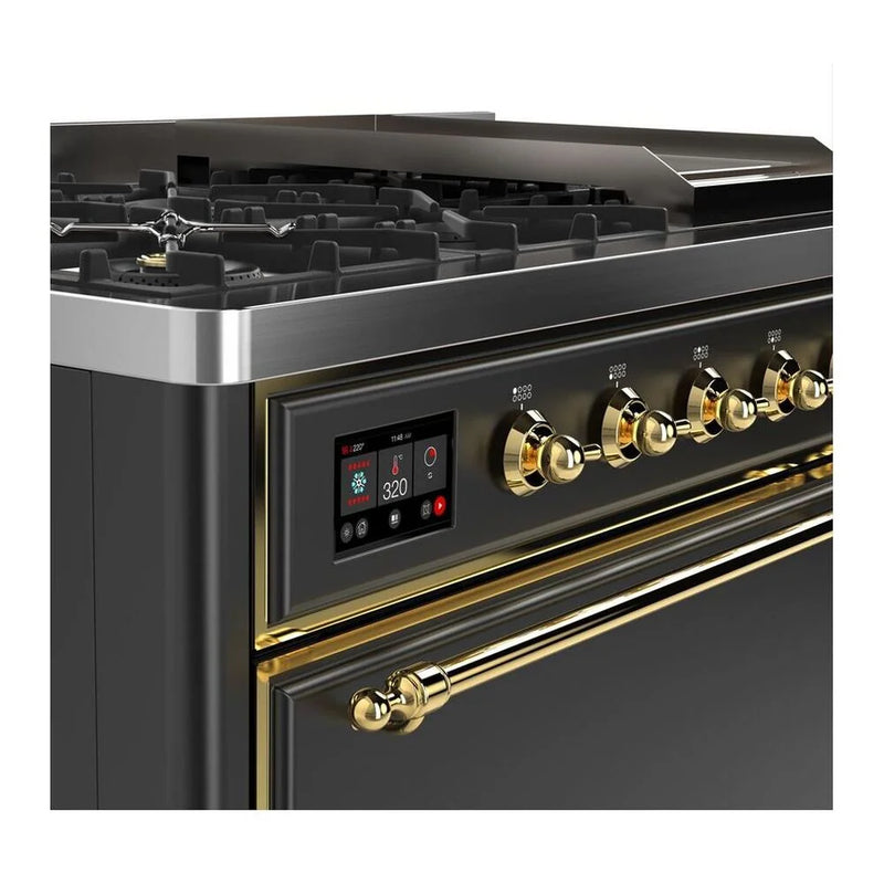 ILVE Majestic II 48" Dual Fuel Freestanding Range in Graphite Matte with Brass Trim, UM12FDQNS3MGG
