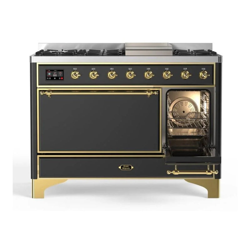 ILVE Majestic II 48" Dual Fuel Freestanding Range in Graphite Matte with Brass Trim, UM12FDQNS3MGG
