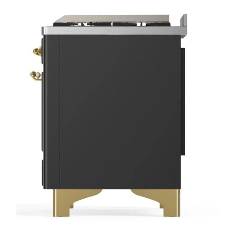 ILVE Majestic II 48" Dual Fuel Freestanding Range in Graphite Matte with Brass Trim, UM12FDQNS3MGG