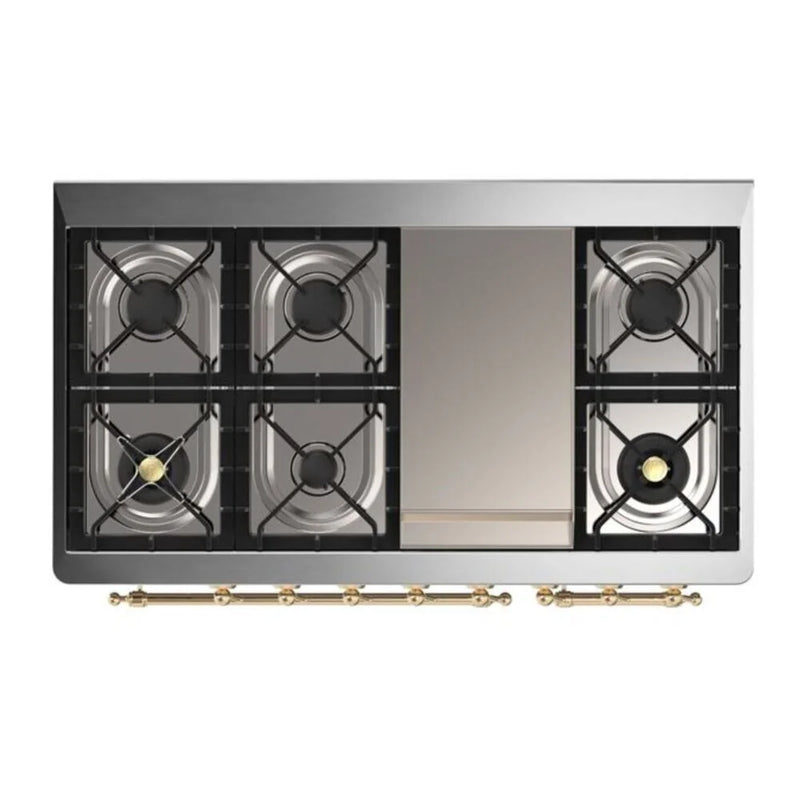 ILVE Majestic II 48" Dual Fuel Freestanding Range in Graphite Matte with Brass Trim, UM12FDQNS3MGG