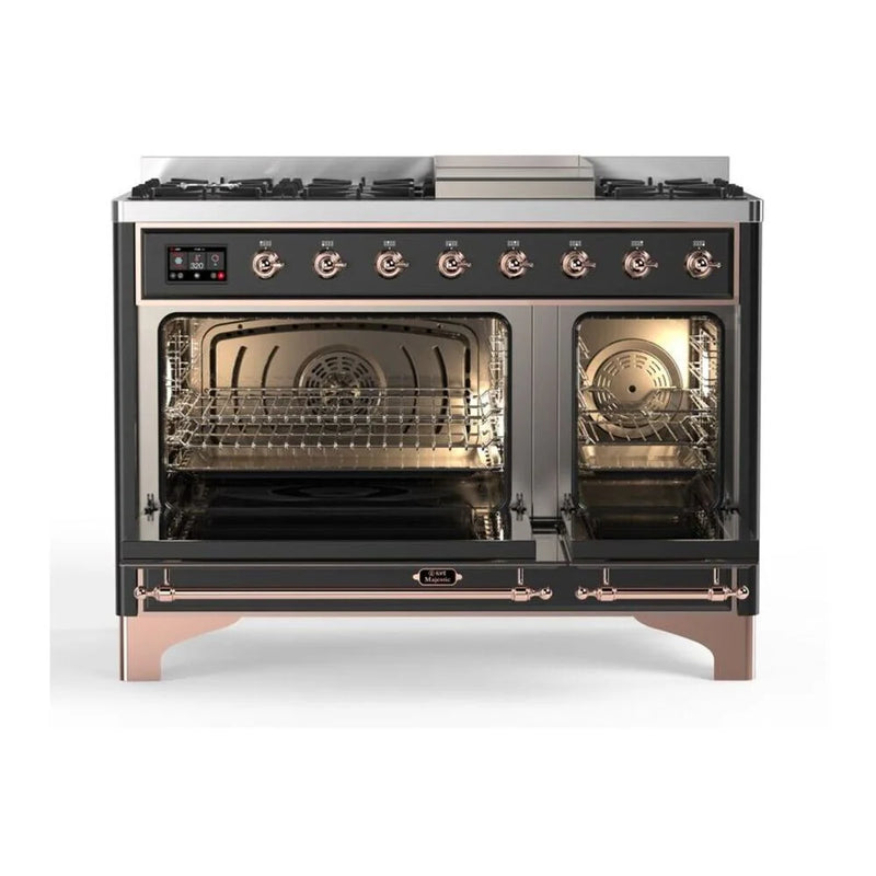 ILVE Majestic II 48" Dual Fuel Freestanding Range in Graphite Matte with Copper Trim, UM12FDQNS3MGPLP
