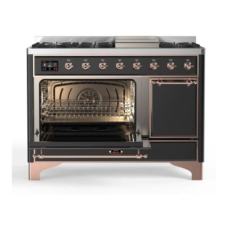 ILVE Majestic II 48" Dual Fuel Freestanding Range in Graphite Matte with Copper Trim, UM12FDQNS3MGPLP