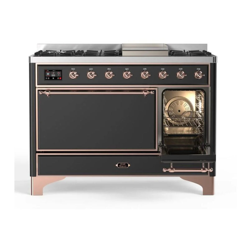 ILVE Majestic II 48" Dual Fuel Freestanding Range in Graphite Matte with Copper Trim, UM12FDQNS3MGPLP