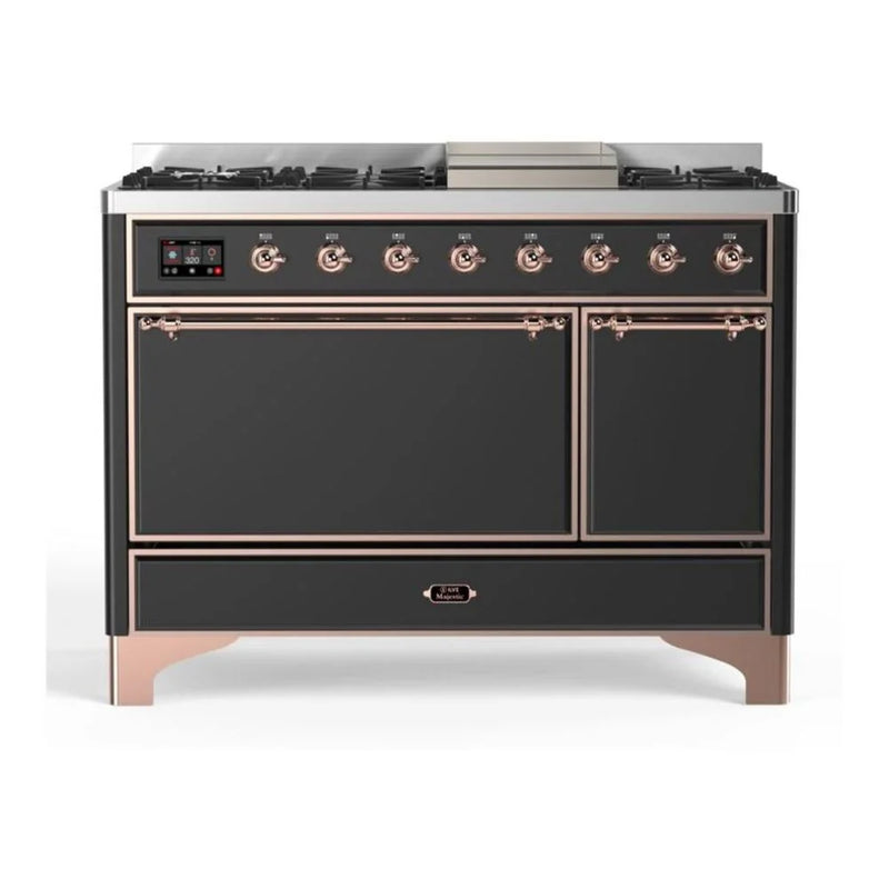ILVE Majestic II 48" Dual Fuel Freestanding Range in Graphite Matte with Copper Trim, UM12FDQNS3MGP