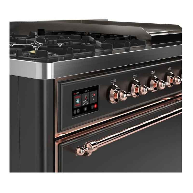 ILVE Majestic II 48" Dual Fuel Freestanding Range in Graphite Matte with Copper Trim, UM12FDQNS3MGP