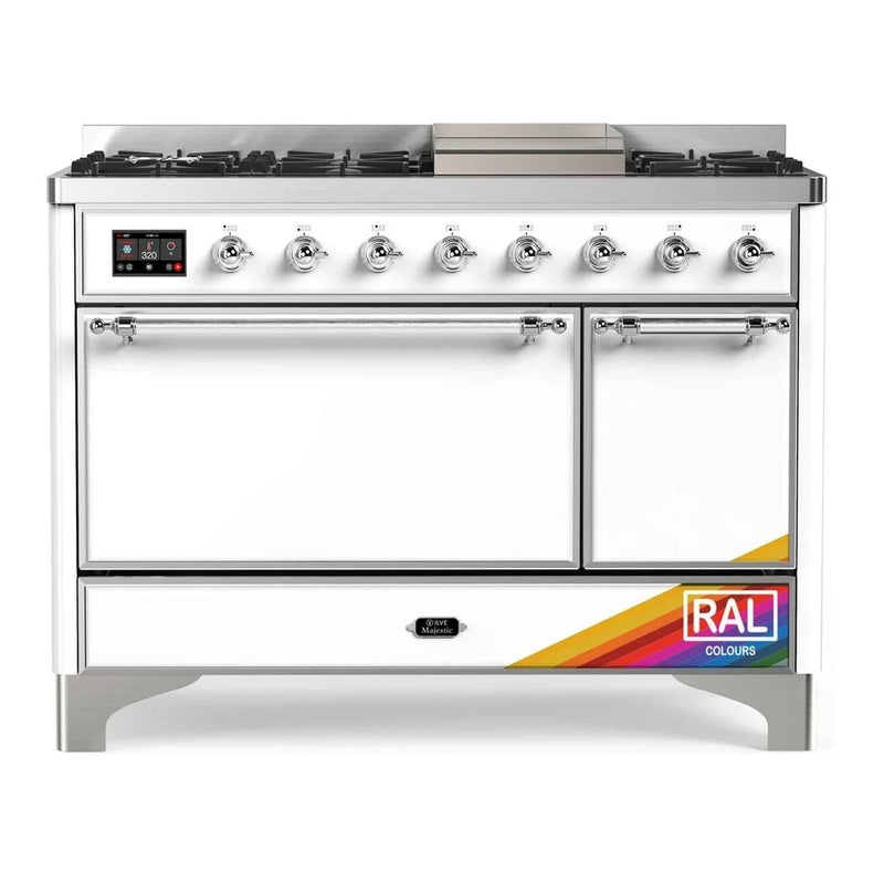ILVE Majestic II 48" Dual Fuel Freestanding Range in RAL Color with Chrome Trim, UM12FDQNS3RACLP