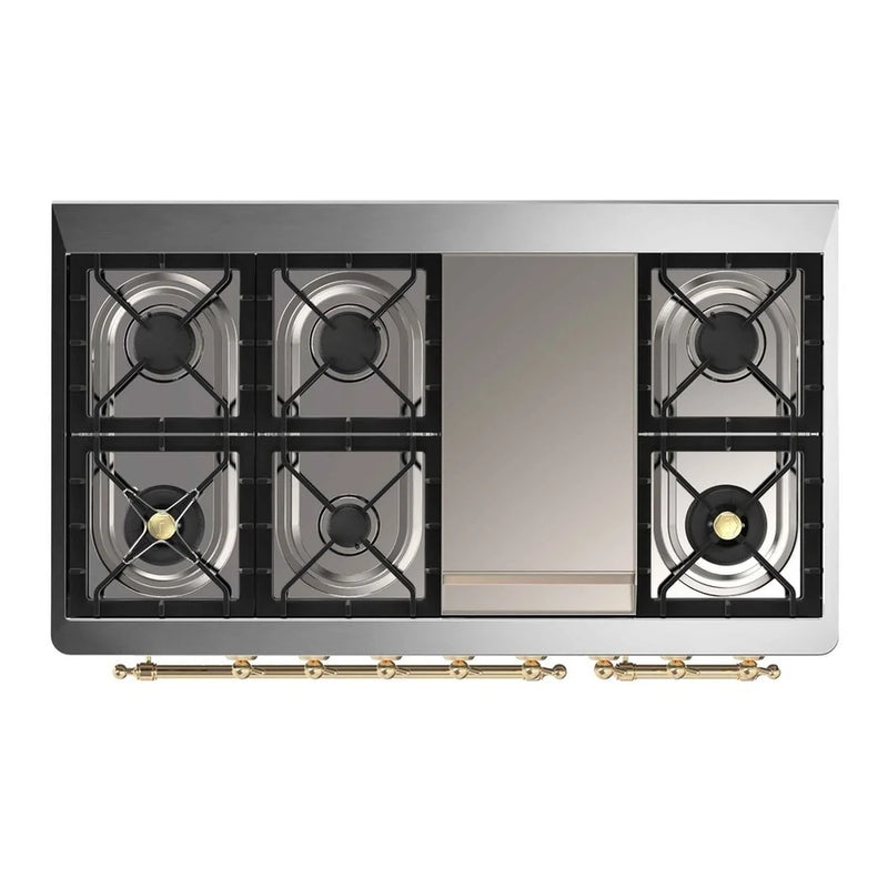 ILVE Majestic II 48" Dual Fuel Freestanding Range in RAL Color with Brass Trim, UM12FDQNS3RAGLP