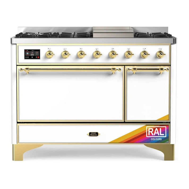 ILVE Majestic II 48" Dual Fuel Freestanding Range in RAL Color with Brass Trim, UM12FDQNS3RAG