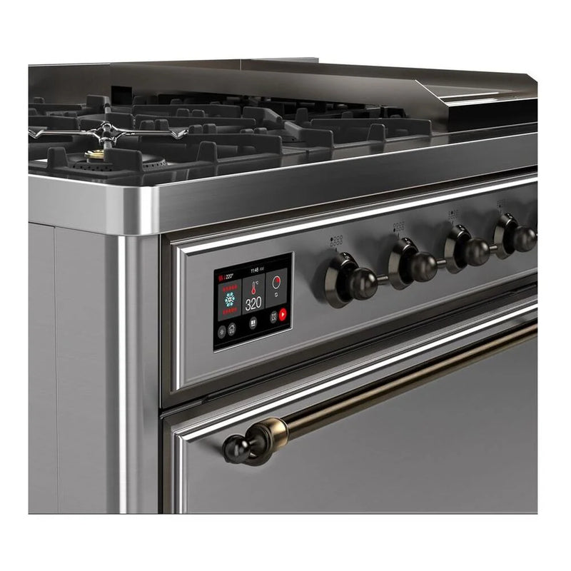 ILVE Majestic II 48" Dual Fuel Freestanding Range in Stainless Steel with Burnished Trim, UM12FDQNS3SSBLP