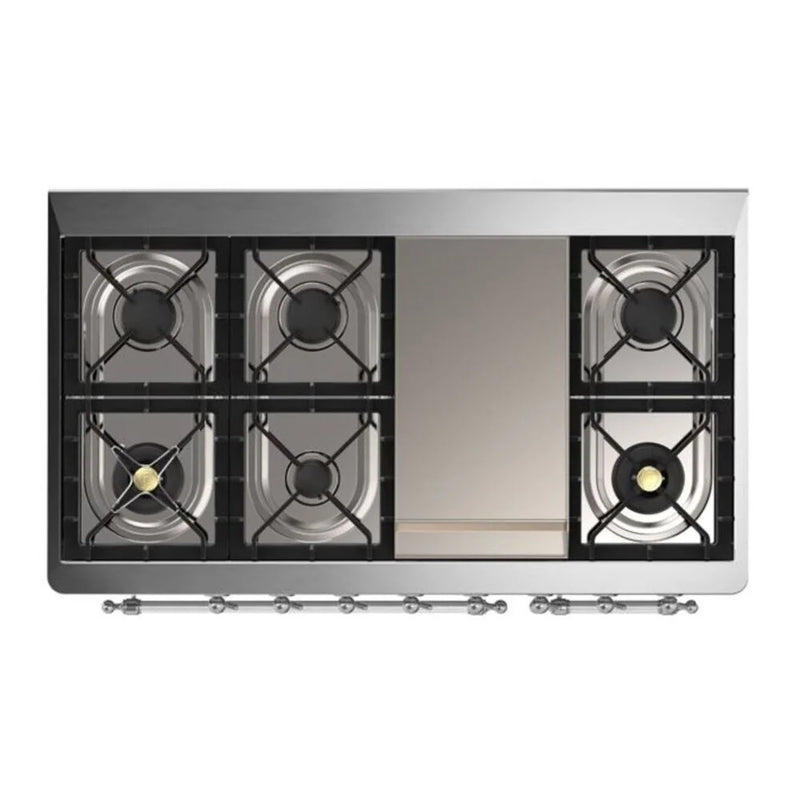 ILVE Majestic II 48" Dual Fuel Freestanding Range in Stainless Steel with Chrome Trim, UM12FDQNS3SSCLP