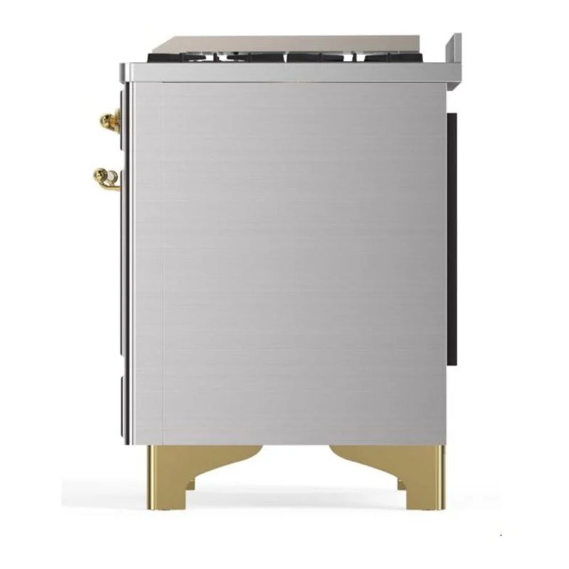 ILVE Majestic II 48" Dual Fuel Freestanding Range in Stainless Steel with Brass Trim, UM12FDQNS3SSGLP