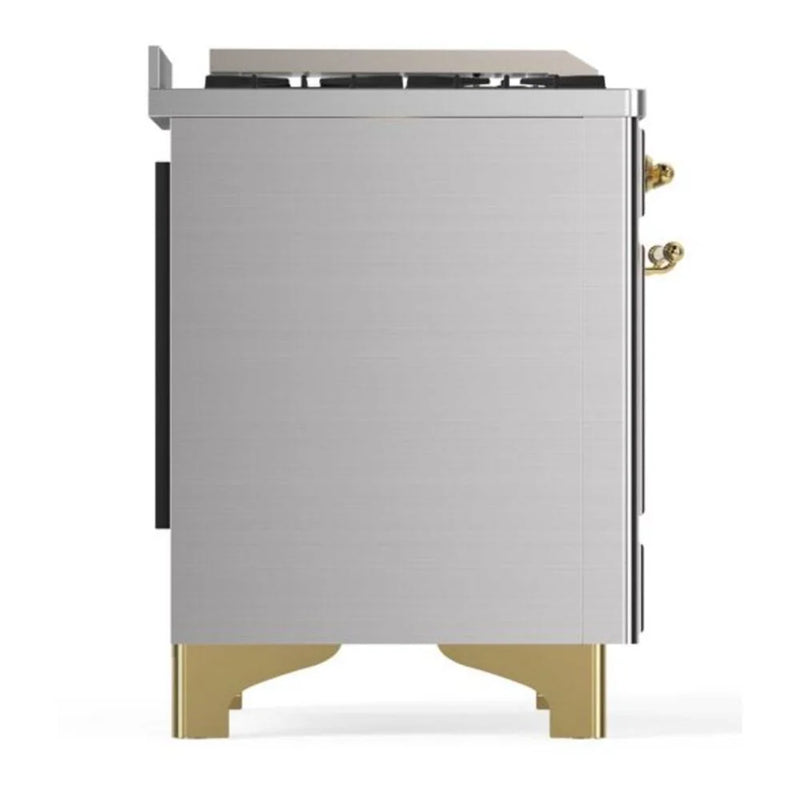 ILVE Majestic II 48" Dual Fuel Freestanding Range in Stainless Steel with Brass Trim, UM12FDQNS3SSG