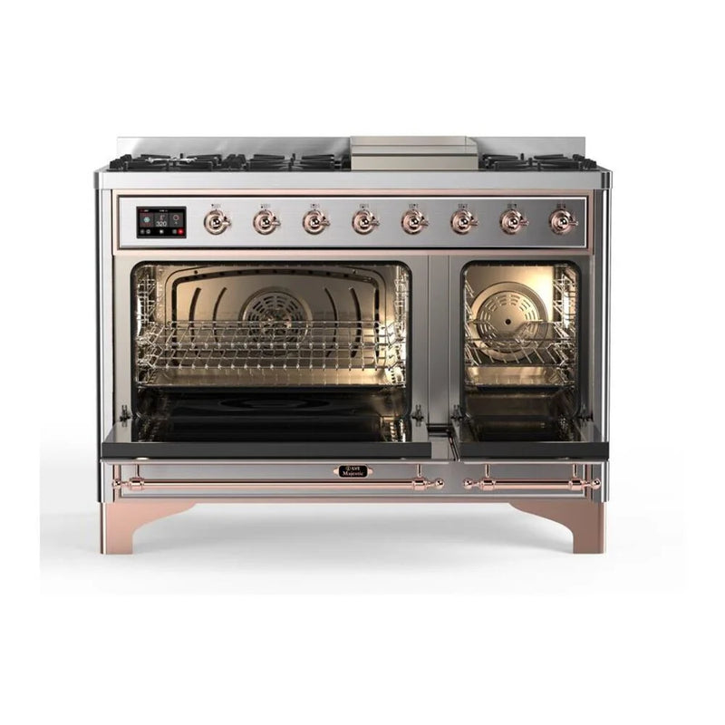 ILVE Majestic II 48" Dual Fuel Freestanding Range in Stainless Steel with Copper Trim, UM12FDQNS3SSPLP