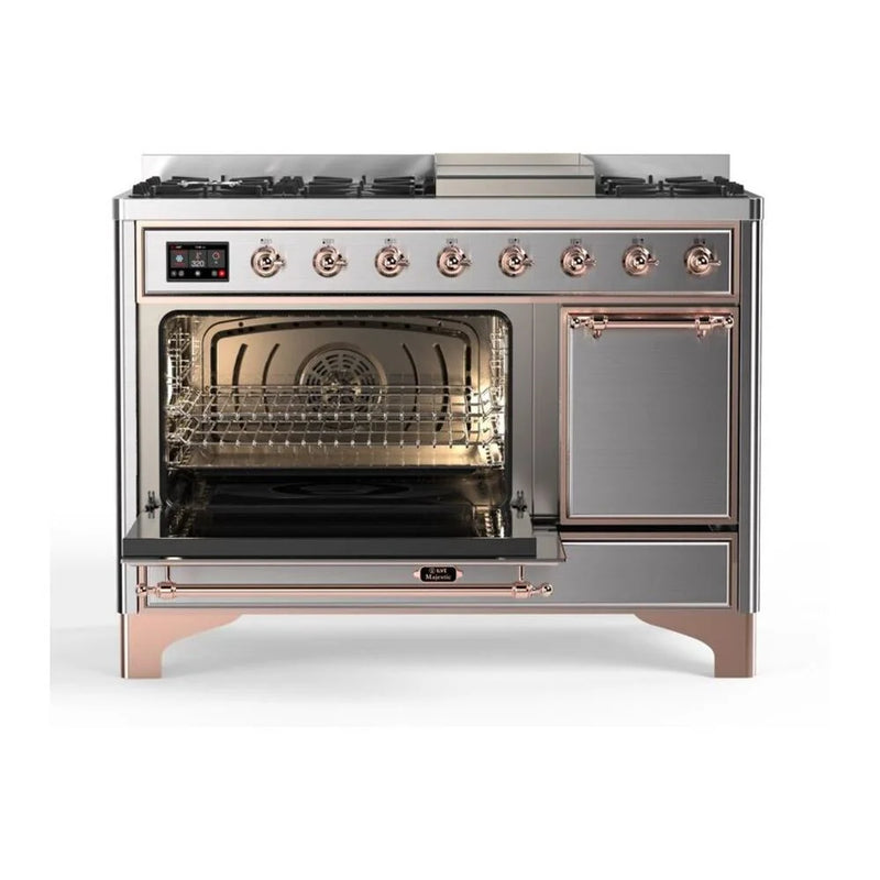 ILVE Majestic II 48" Dual Fuel Freestanding Range in Stainless Steel with Copper Trim, UM12FDQNS3SSP