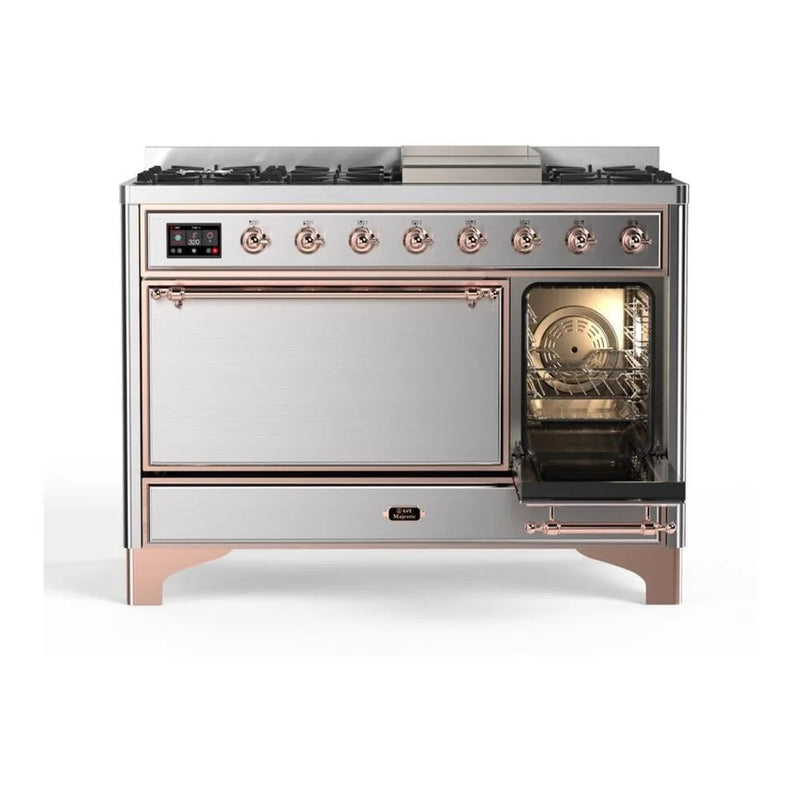 ILVE Majestic II 48" Dual Fuel Freestanding Range in Stainless Steel with Copper Trim, UM12FDQNS3SSP