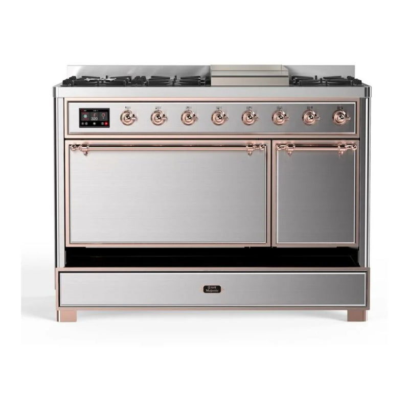 ILVE Majestic II 48" Dual Fuel Freestanding Range in Stainless Steel with Copper Trim, UM12FDQNS3SSP