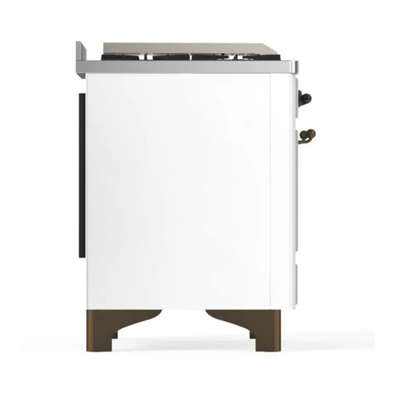 ILVE Majestic II 48" Dual Fuel Freestanding Range in White with Burnished Trim, UM12FDQNS3WHBLP