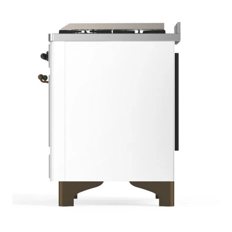 ILVE Majestic II 48" Dual Fuel Freestanding Range in White with Burnished Trim, UM12FDQNS3WHB