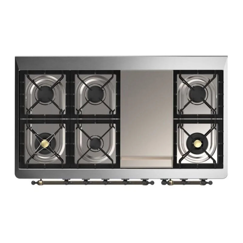 ILVE Majestic II 48" Dual Fuel Freestanding Range in White with Burnished Trim, UM12FDQNS3WHB