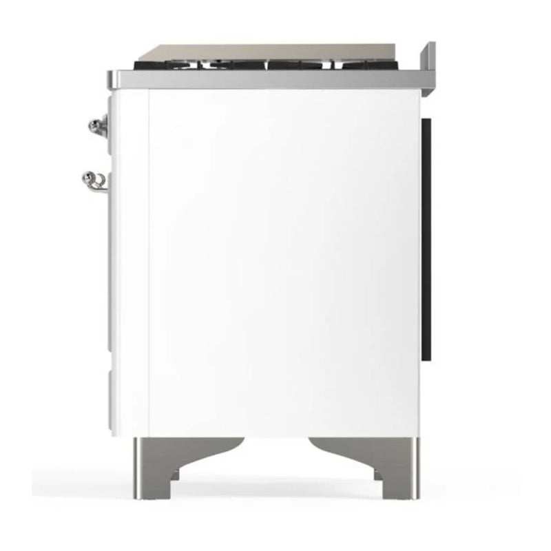 ILVE Majestic II 48" Dual Fuel Freestanding Range in White with Chrome Trim, UM12FDQNS3WHCLP