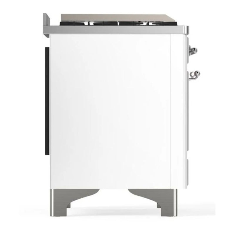 ILVE Majestic II 48" Dual Fuel Freestanding Range in White with Chrome Trim, UM12FDQNS3WHCLP