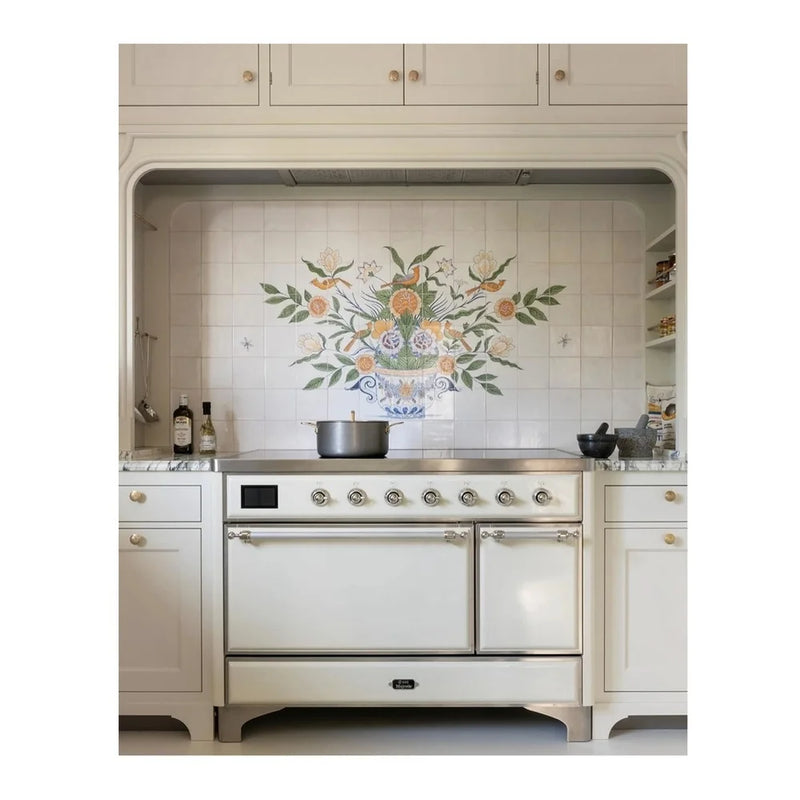 ILVE Majestic II 48" Dual Fuel Freestanding Range in White with Chrome Trim, UM12FDQNS3WHCLP