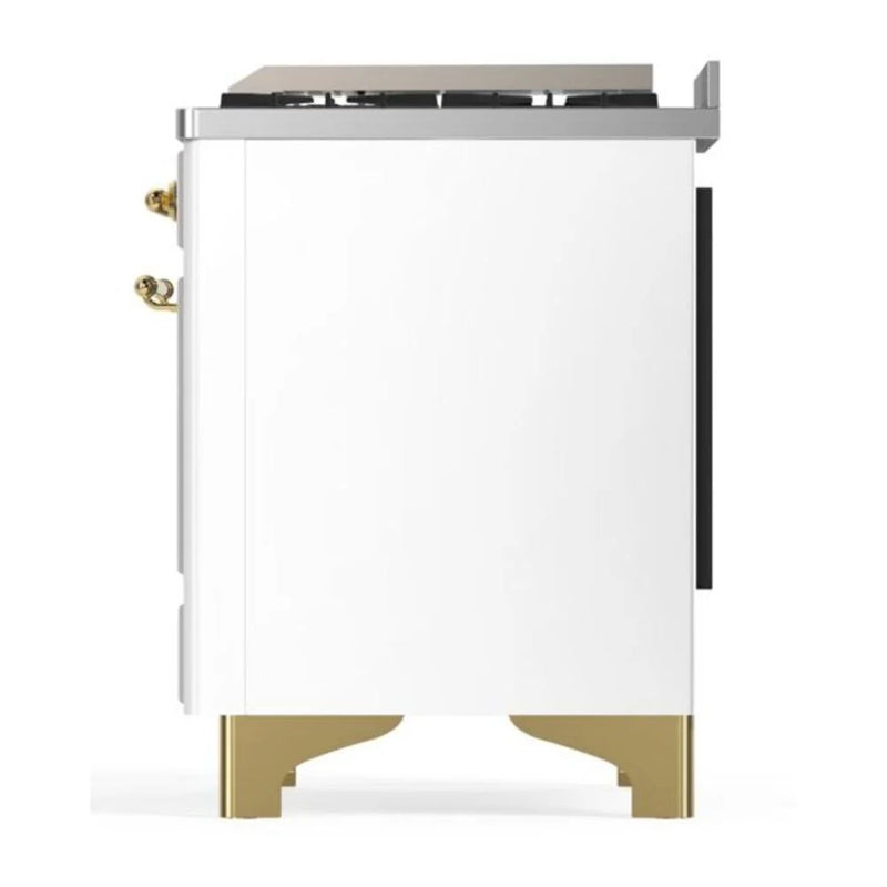 ILVE Majestic II 48" Dual Fuel Freestanding Range in White with Copper Trim, UM12FDQNS3WHPLP