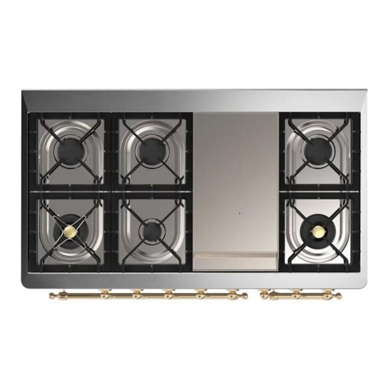 ILVE Majestic II 48" Dual Fuel Freestanding Range in White with Copper Trim, UM12FDQNS3WHPLP