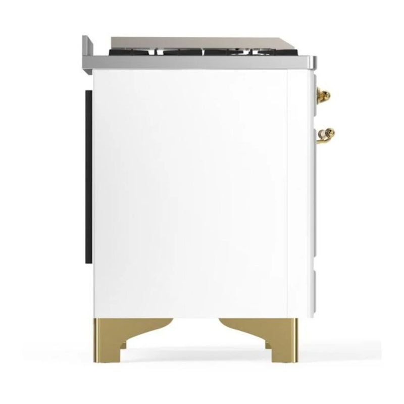 ILVE Majestic II 48" Dual Fuel Freestanding Range in White with Copper Trim, UM12FDQNS3WHP