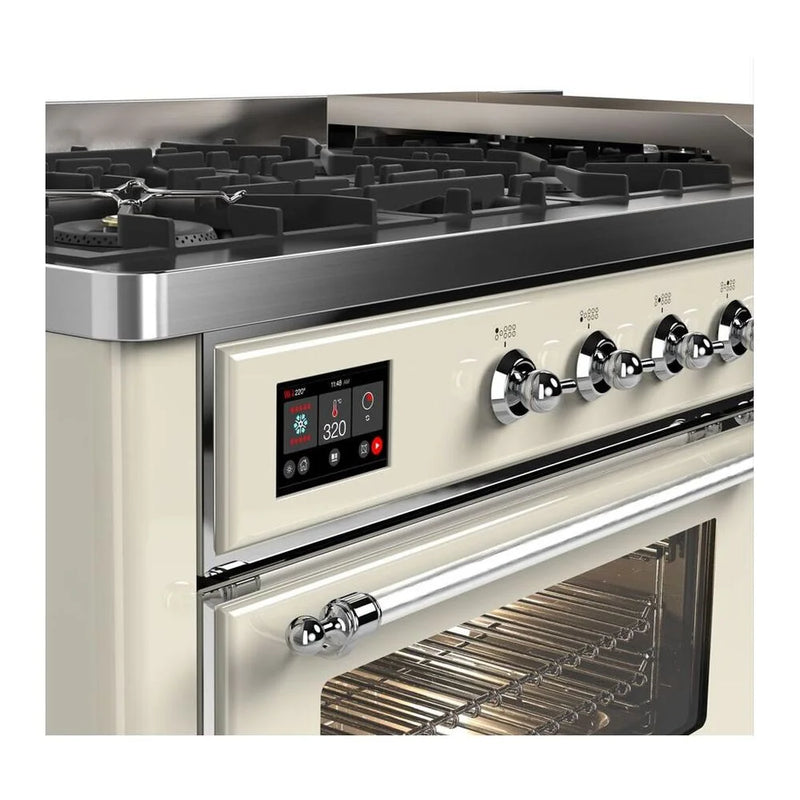 ILVE Majestic II 60" Dual Fuel Freestanding Range in Antique White with Chrome Trim, UM15FDNS3AWCLP