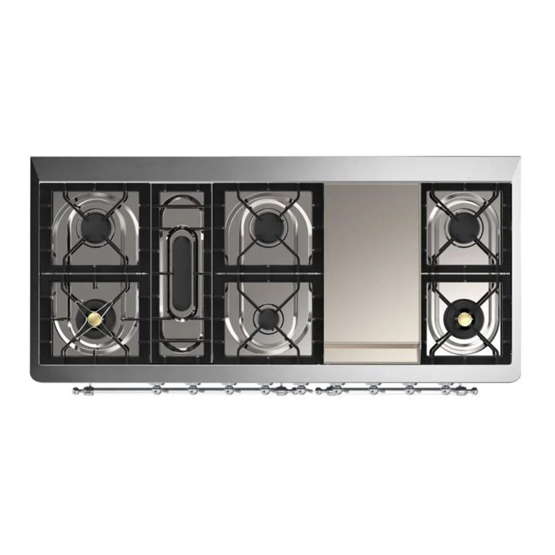 ILVE Majestic II 60" Dual Fuel Freestanding Range in Antique White with Chrome Trim, UM15FDNS3AWC