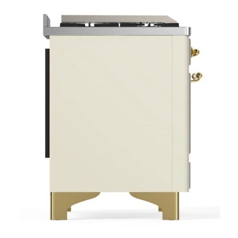 ILVE Majestic II 60" Dual Fuel Freestanding Range in Antique White with Brass Trim, UM15FDNS3AWGLP