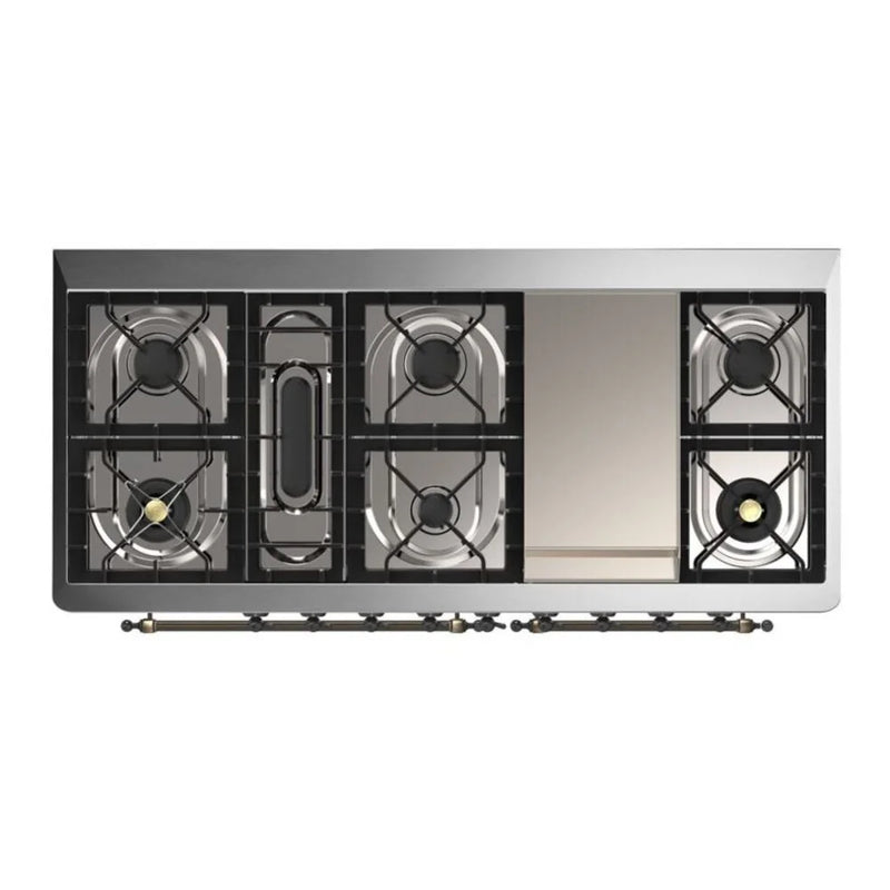 ILVE Majestic II 60" Dual Fuel Freestanding Range in Blue Grey with Burnished Trim, UM15FDNS3BGB