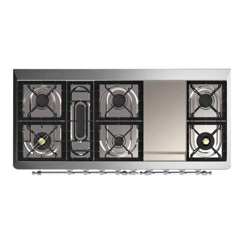 ILVE Majestic II 60" Dual Fuel Freestanding Range in Blue Grey with Chrome Trim, UM15FDNS3BGCLP