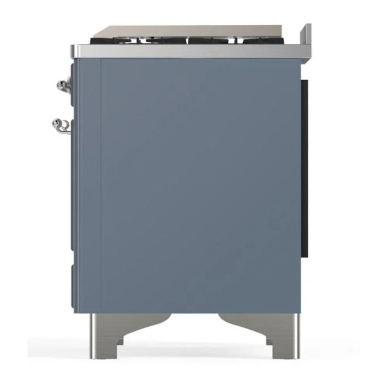 ILVE Majestic II 60" Dual Fuel Freestanding Range in Blue Grey with Chrome Trim, UM15FDNS3BGC