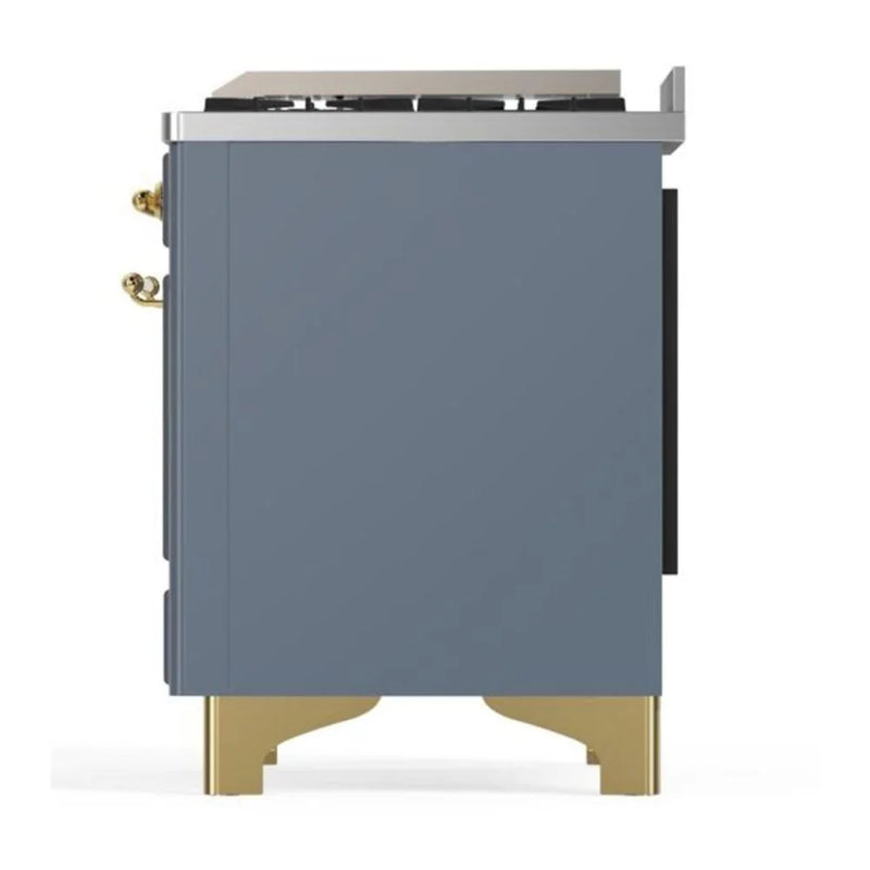 ILVE Majestic II 60" Dual Fuel Freestanding Range in Blue Grey with Brass Trim, UM15FDNS3BGG
