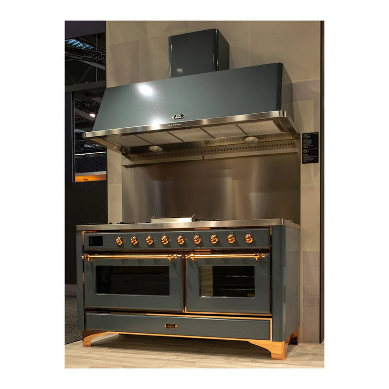 ILVE Majestic II 60" Dual Fuel Freestanding Range in Blue Grey with Copper Trim, UM15FDNS3BGPLP